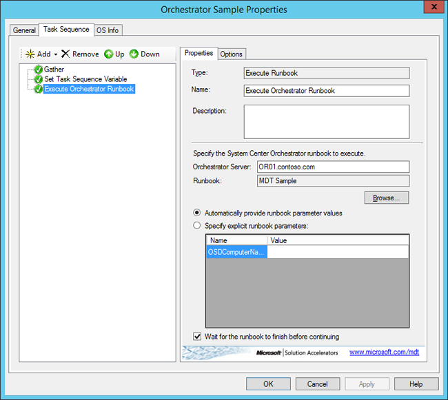 Screenshot of an orchestrator sample properties window.