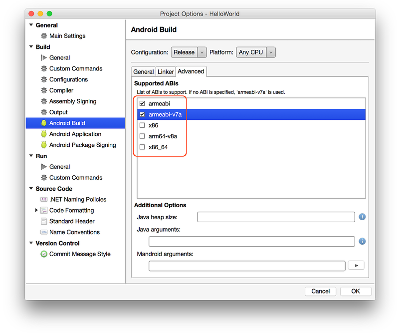 Android Build Supported ABIs