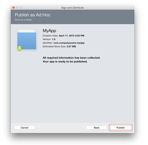 Publish as Ad Hoc dialog