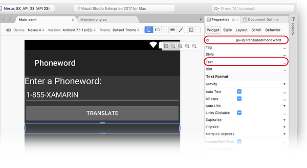 Set the properties on the text view.