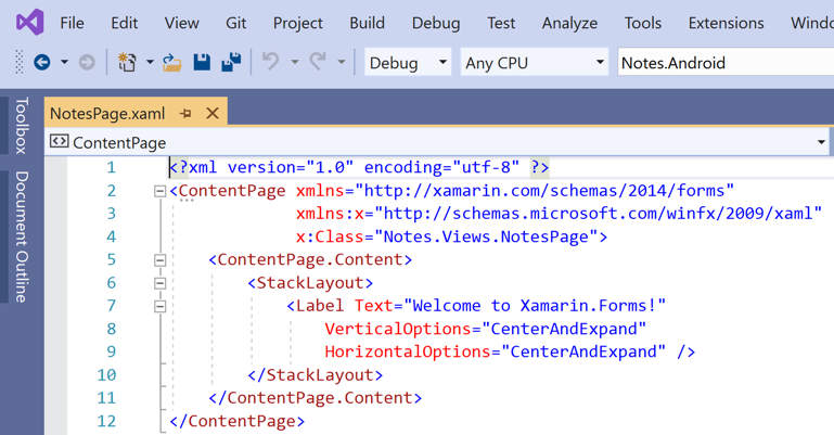 Open NotesPage.xaml