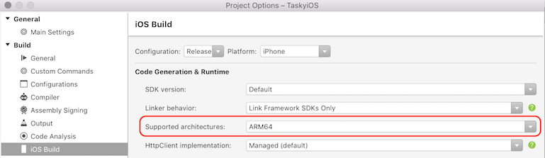 Change device architectures drop-down