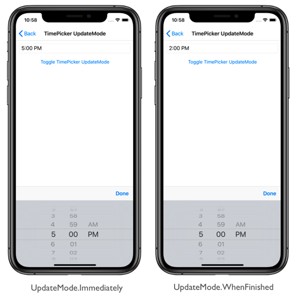 Screenshot of TimePicker update modes