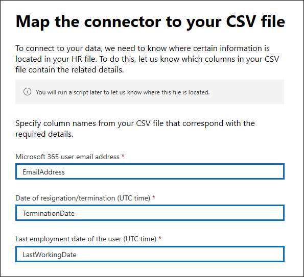 Column heading names match the ones in the CSV file.