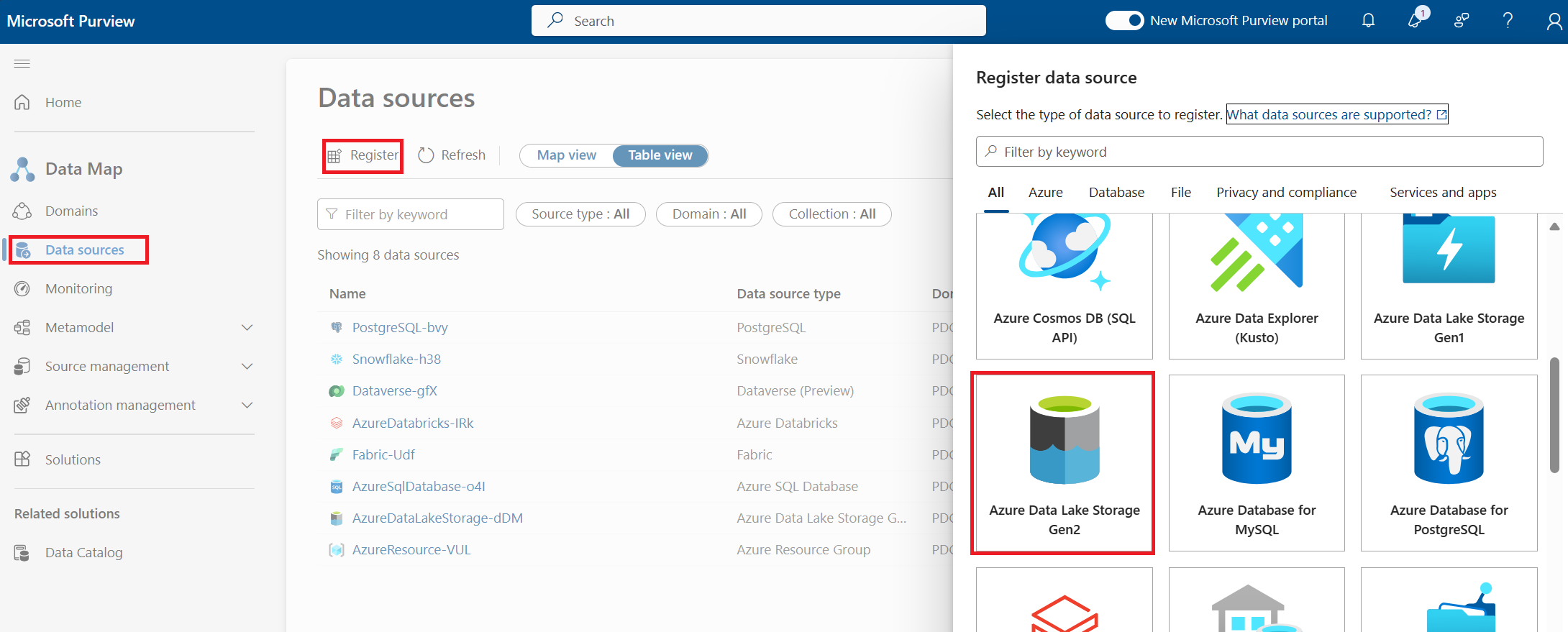 Screenshot of registering a data source.