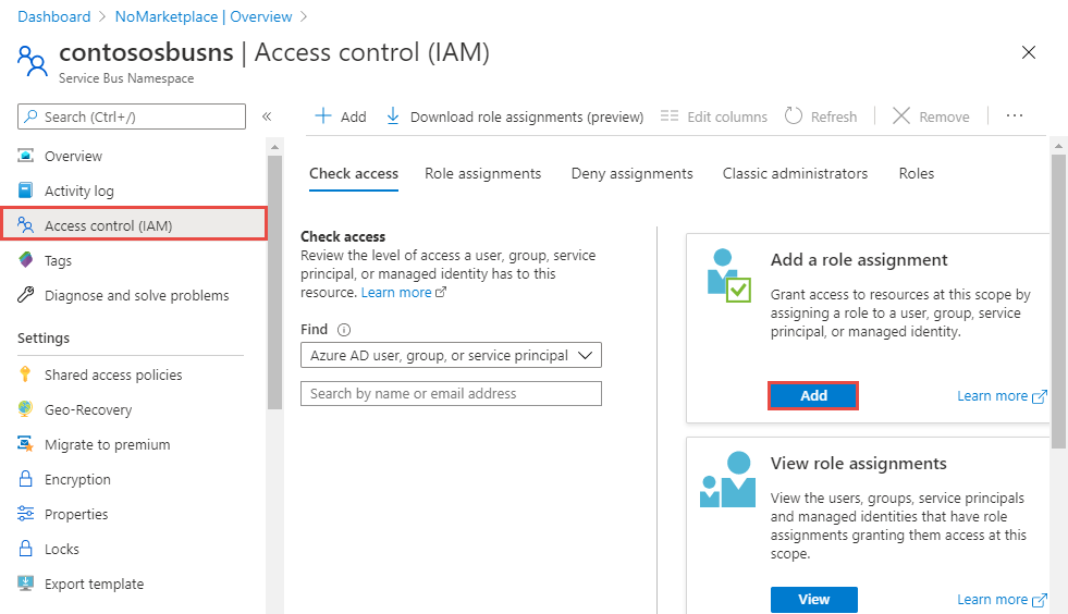 Access control -> Add a role assignment