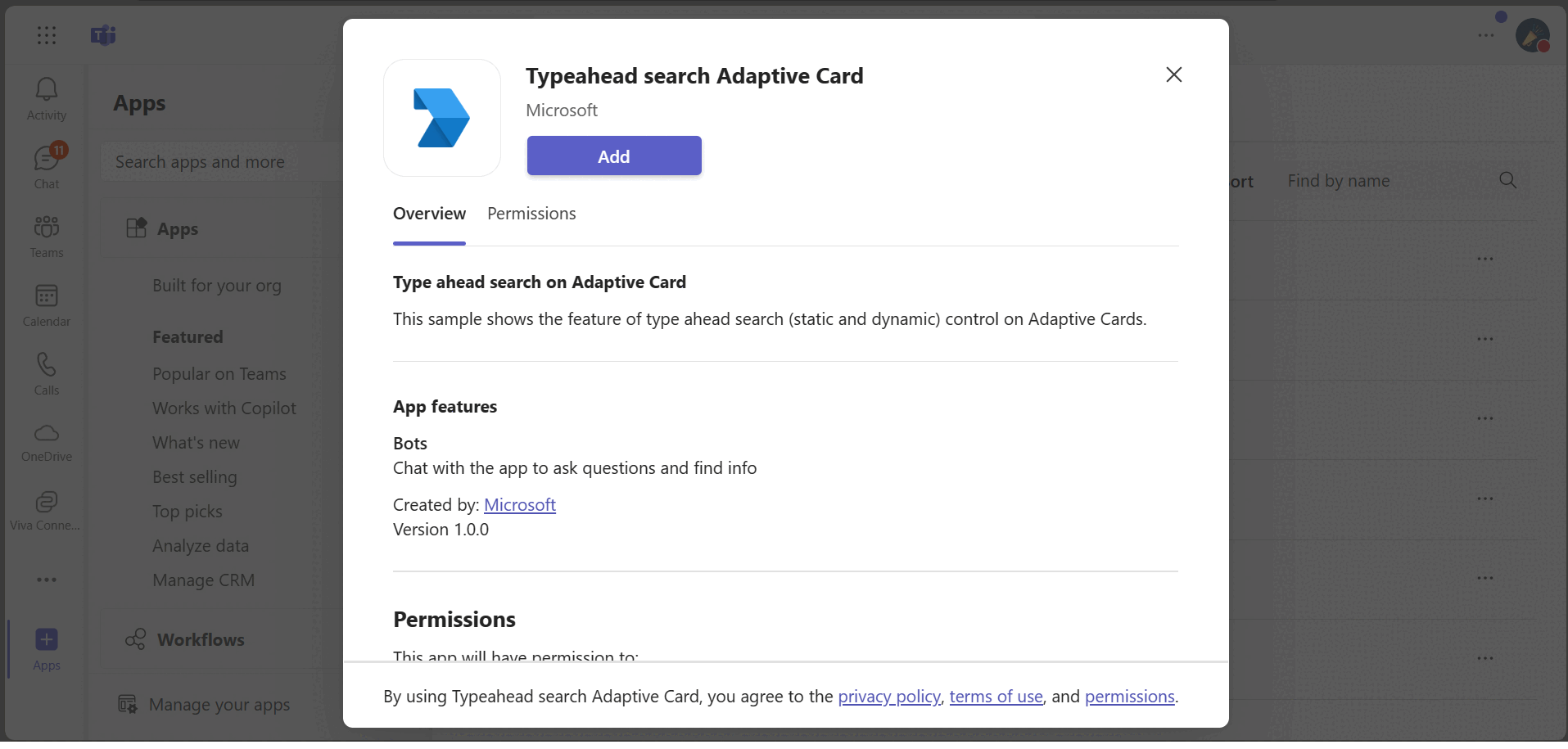 Bot Typeahead Search Adaptive Cards