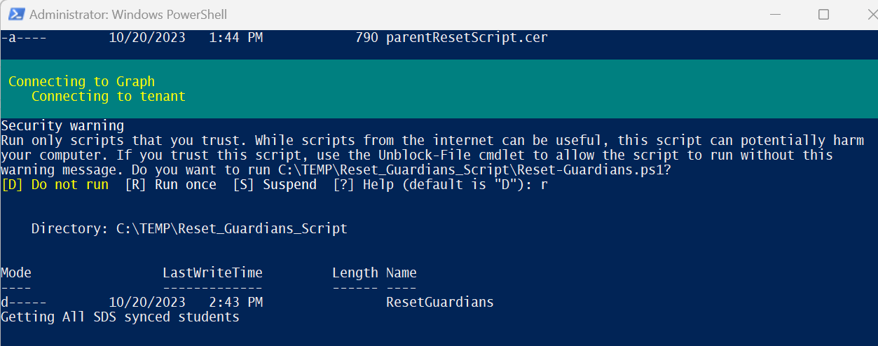 Screenshot showing the script running.