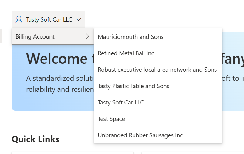 The workspace switcher displaying a list of options.