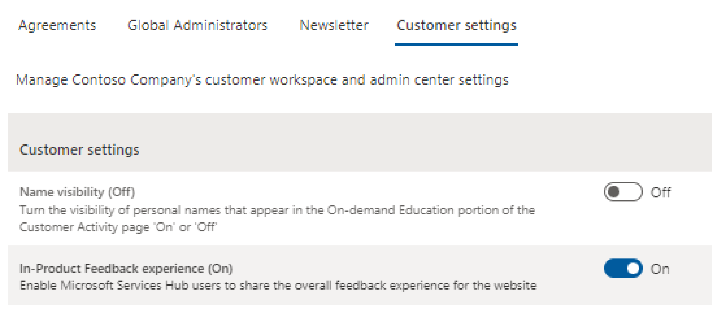 Customer Settings tab under the Customer section.