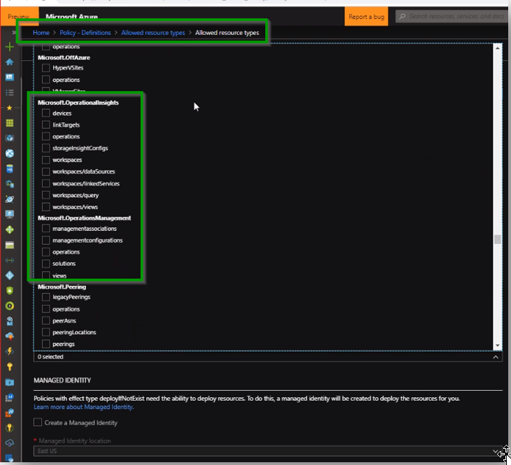 The Allowed Resource Types menu with selectable options.