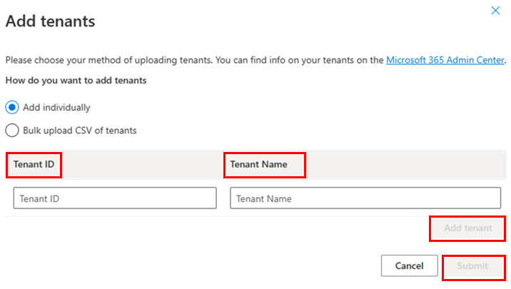 The Pane where you add individual tenants.