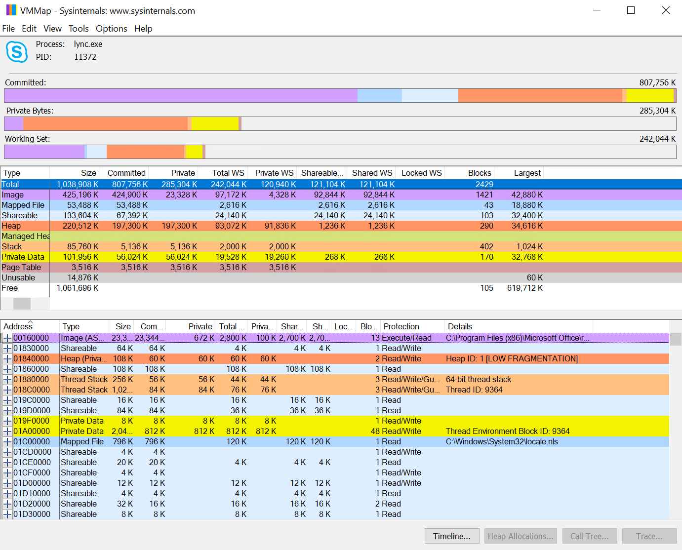 Screenshot that shows the V m map for Skype after 24 hours.