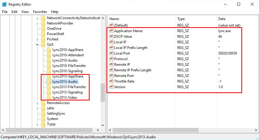 Screenshot that shows all Q o S policies applied to this computer that can be checked in the Registry Editor.