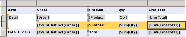 Design view, add total rows to group and table