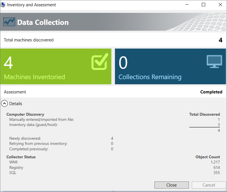 Screenshot of the Data Collection summary report page.