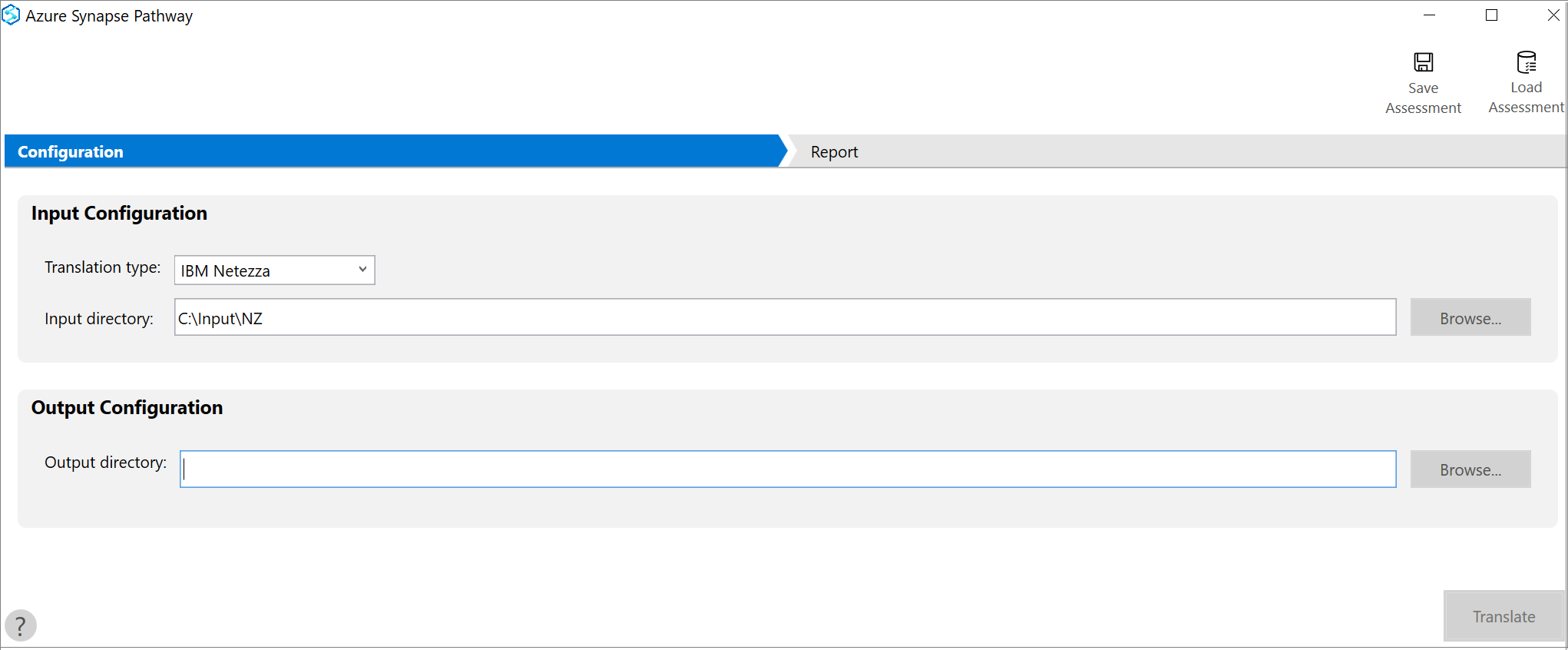 Azure Synapse assessment input.