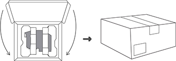 Image that shows how to place the old compute cartridge and its packaging into the box that was used for the replacement compute cartridge. Reseal the box.