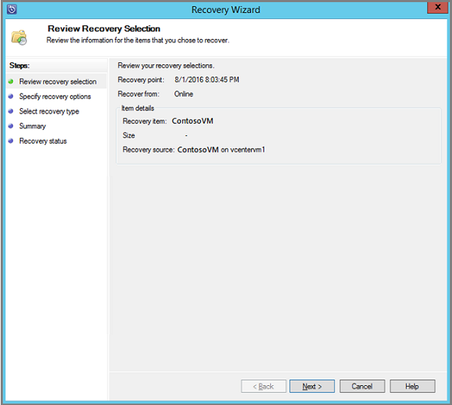 Screenshot of open Recovery wizard.