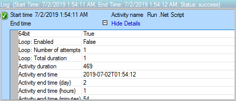 Screenshot of View .NET Script Activity.