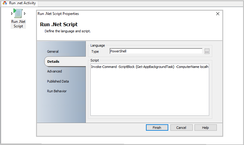 Screenshot of Run .NET Script Activity.