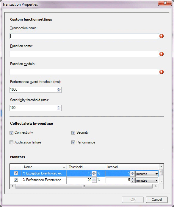 Screenshot of Server-side transaction properties function.