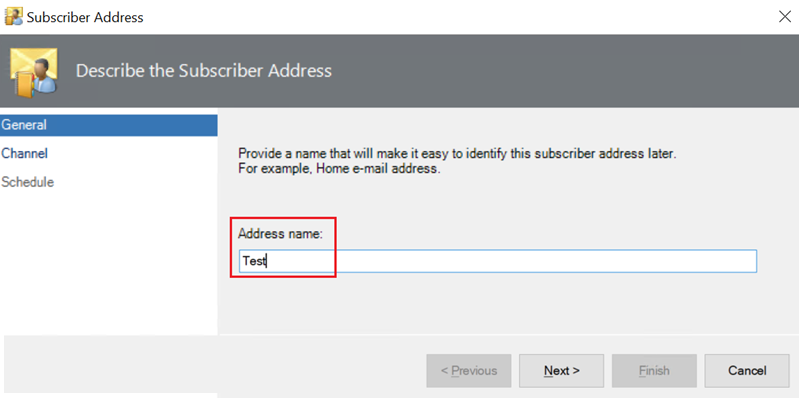 Screenshot that shows the subscriber address name.