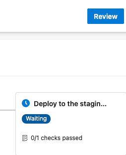 A screenshot of Azure Pipelines showing the Staging stage, which requires manual approval.