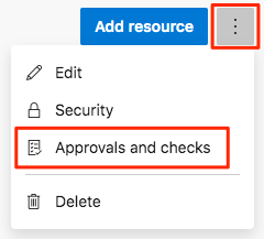 A screenshot of Azure Pipelines, showing the location of the approvals and checks menu item.