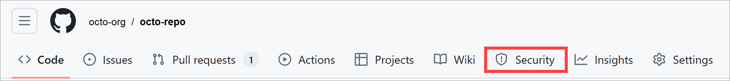 Screenshot showing where to locate the Security tab in GitHub.