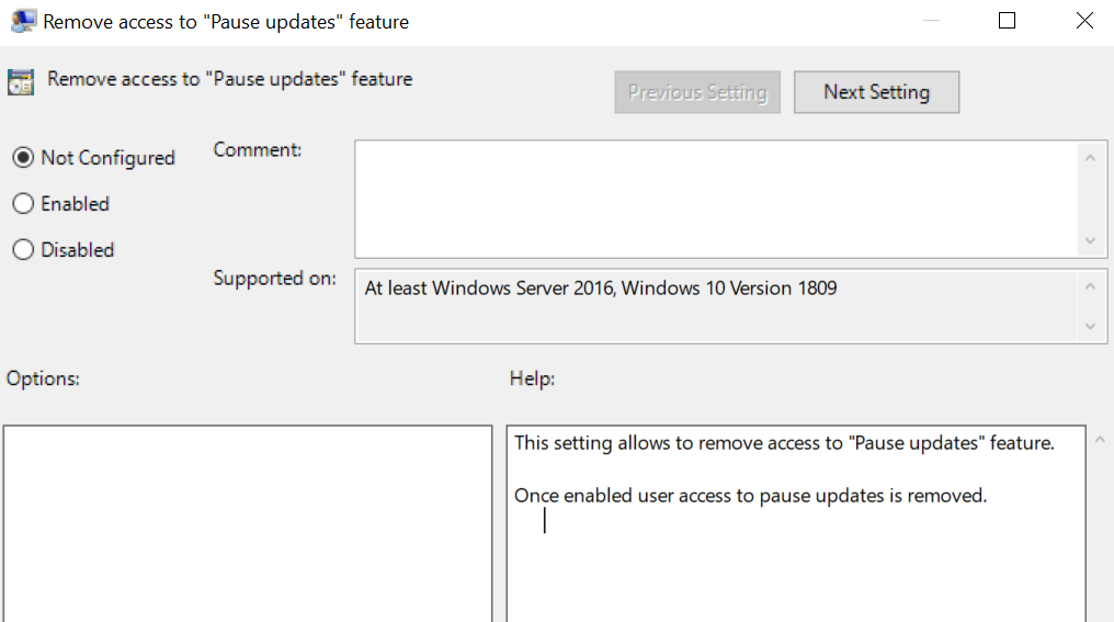 Figure 17. Prevent users from pausing updates using a Group Policy.