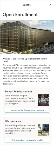 Screenshot of a benefit open enrollment card.