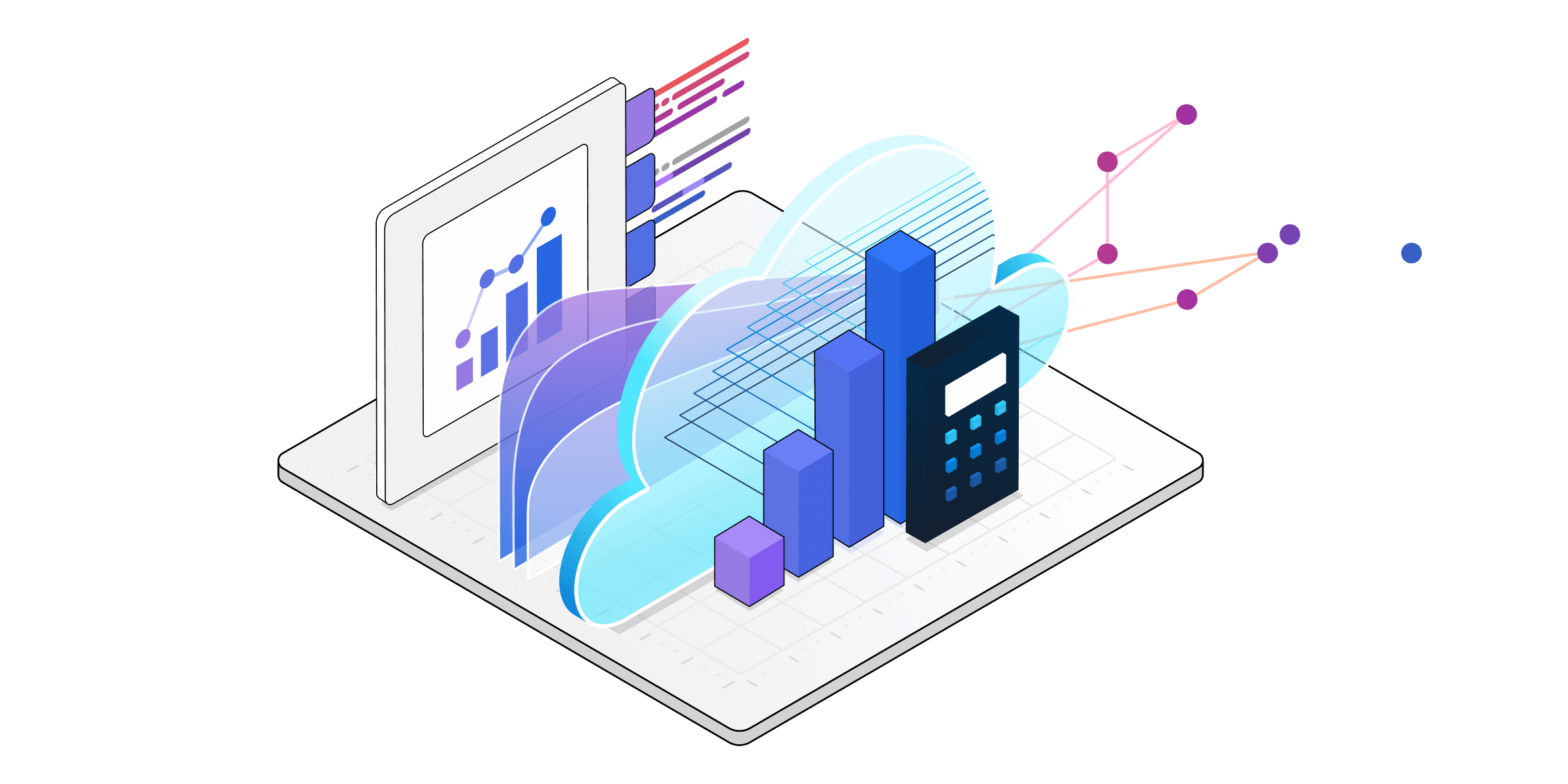 An isometric illustration of technical components for Dynamics 365 services.
