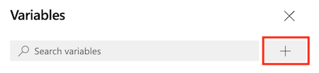 Screenshot of Azure DevOps that shows the pipeline variable list, with the plus button highlighted.