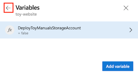 Screenshot of Azure DevOps that shows the 'Run pipeline' page, with the back arrow highlighted.