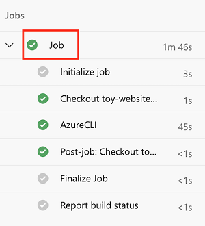 Screenshot of Azure DevOps that shows the job page, with the Job menu item highlighted.