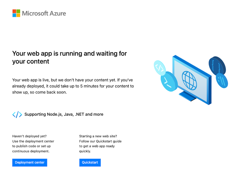 Screenshot of the default App Service welcome page.
