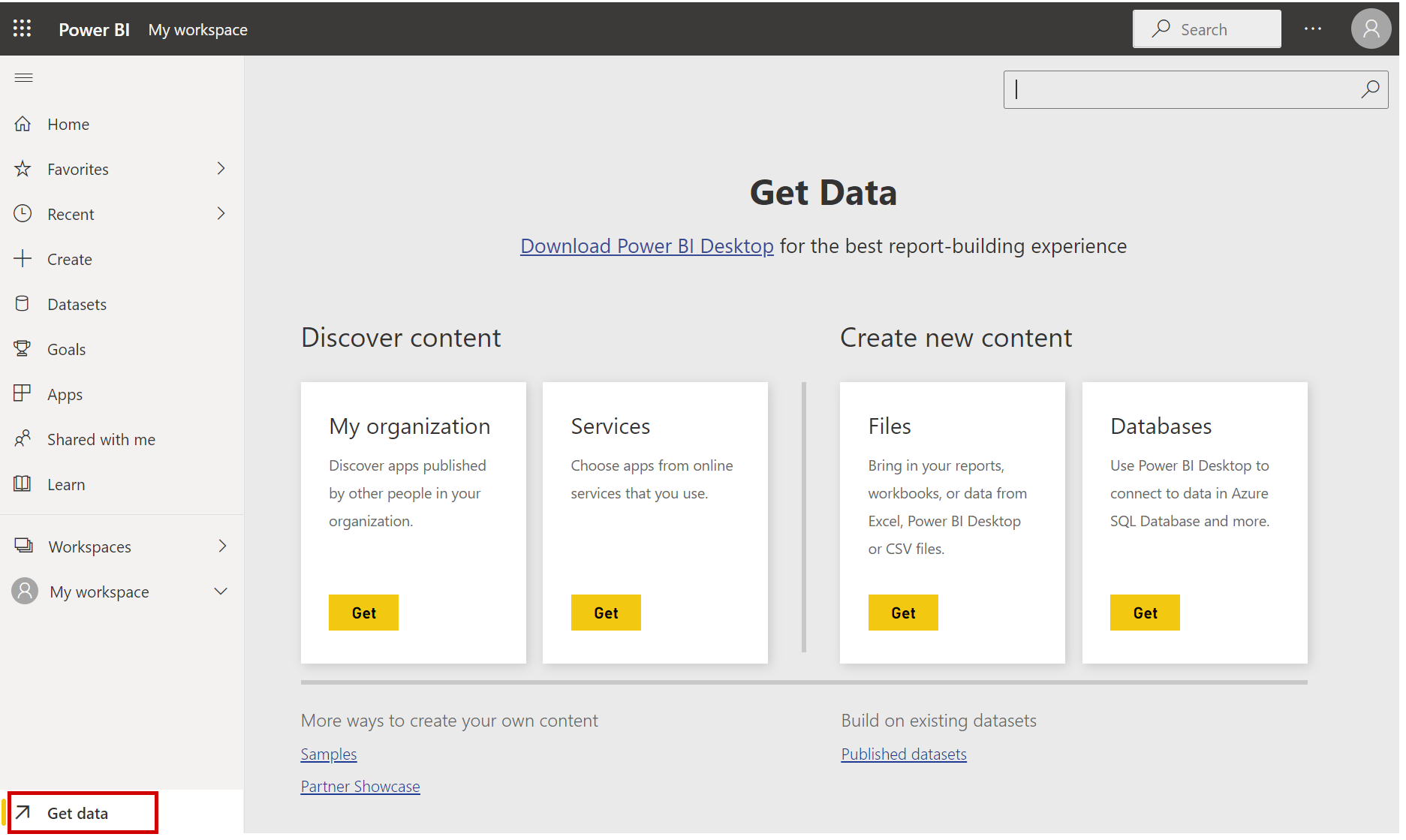 Get data in the Power BI service