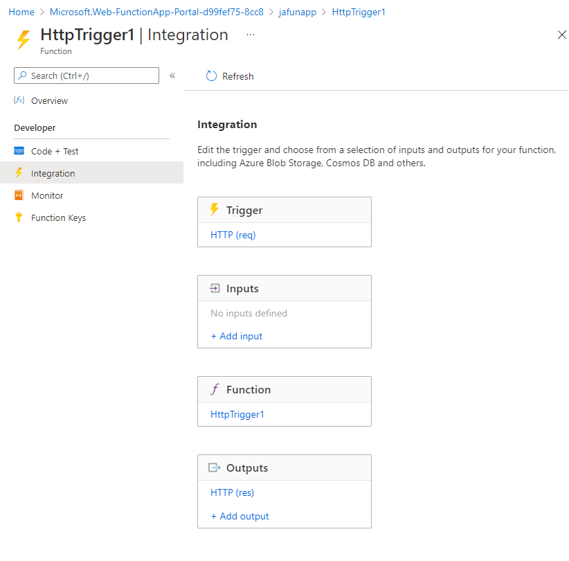 Screenshot of vertical flow diagram showing Trigger and Inputs leading to Function and Function leading to Outputs.