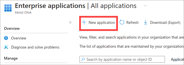 Screenshot that shows the New Application button.