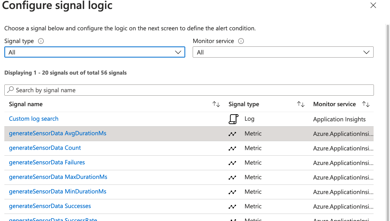 Screenshot that shows the Configure signal logic screen.