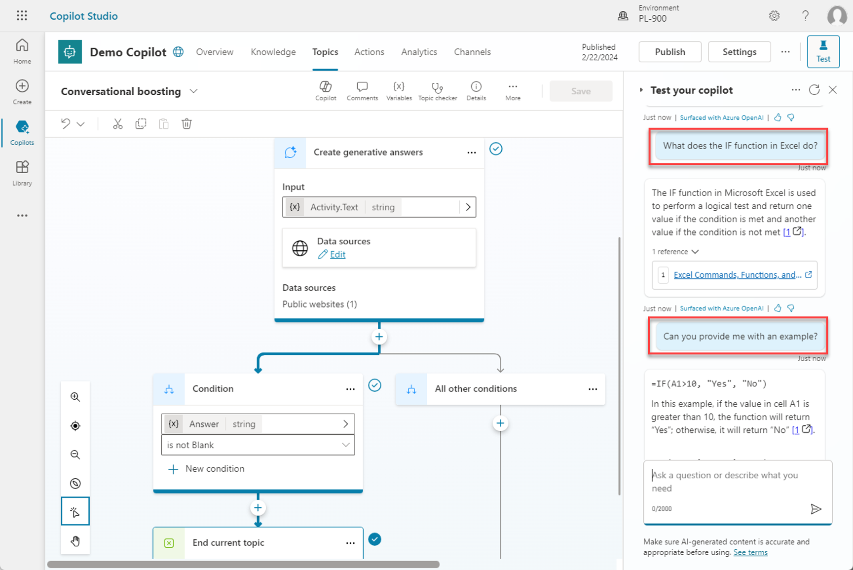 Screenshot showing an example of a generative AI chat.