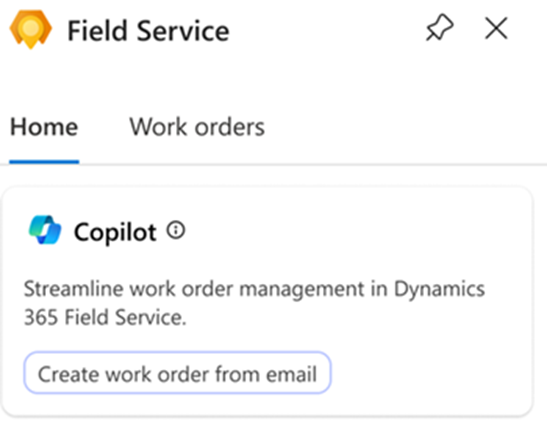 Screenshot of the Copilot in Field Service screen to automatically create a work order from an email.