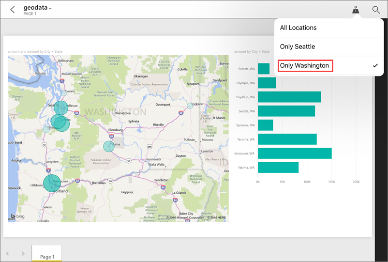 Screenshot of applying a geographic location filter.