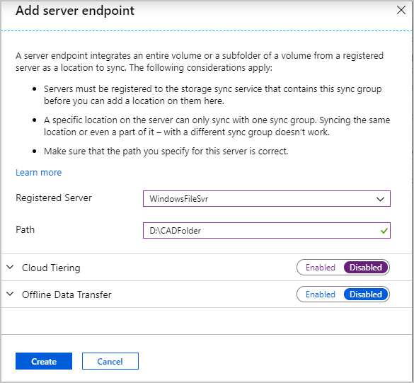 Screenshot of the Add server endpoint window.