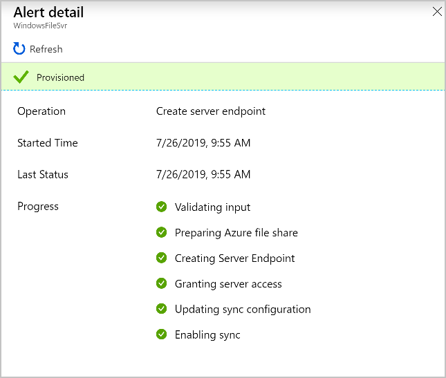 Screenshot that shows the status of the endpoint.