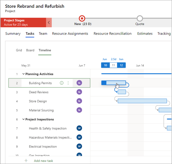 Screenshot of a project plan, or work breakdown structure.