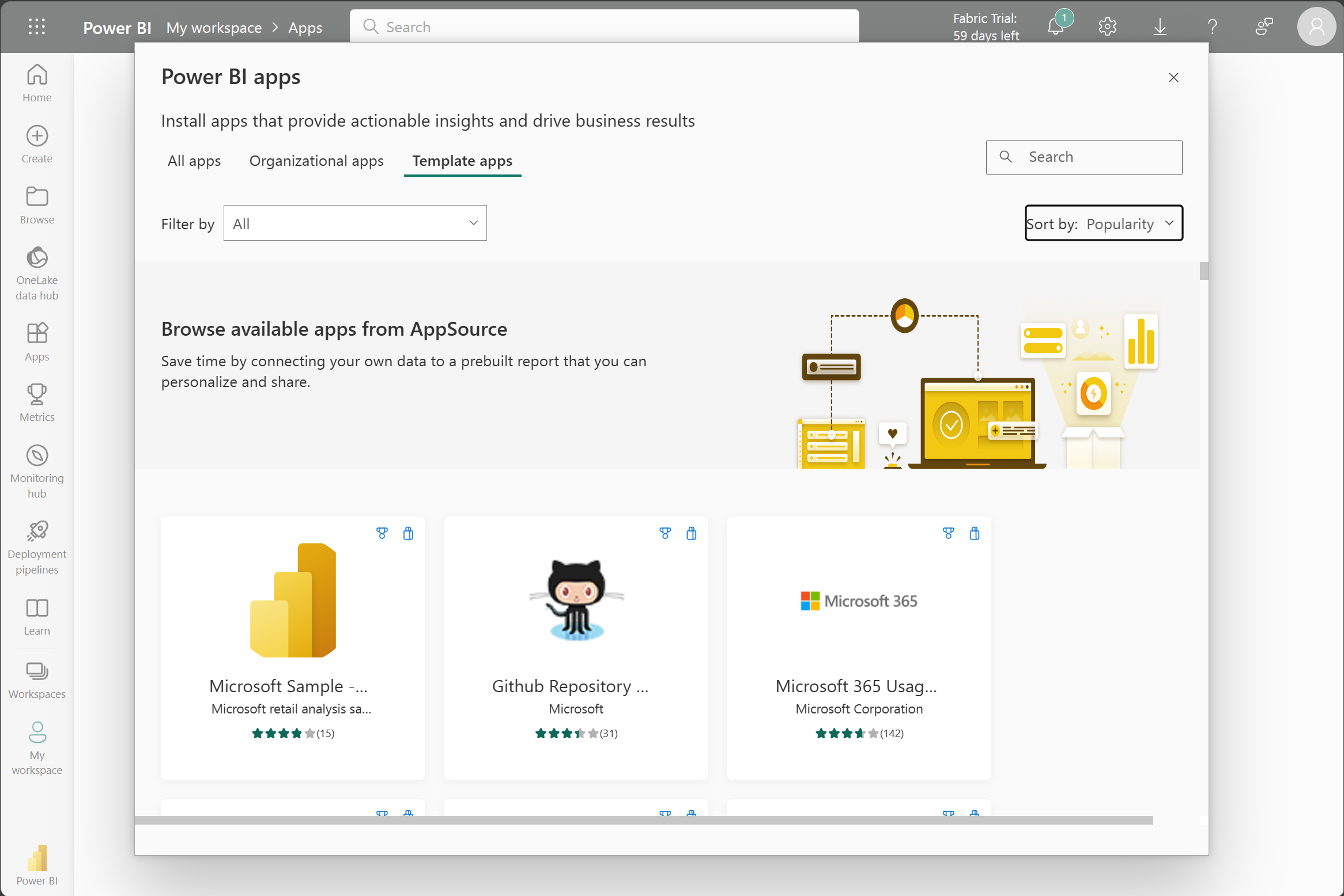 Screenshot of Power BI Template apps.