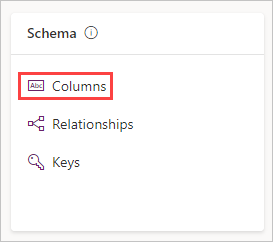 Screenshot of Schema pane with Columns highlighted.