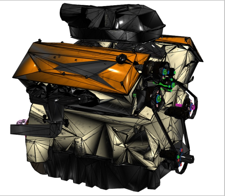Illustration of an engine rendered using decimation.